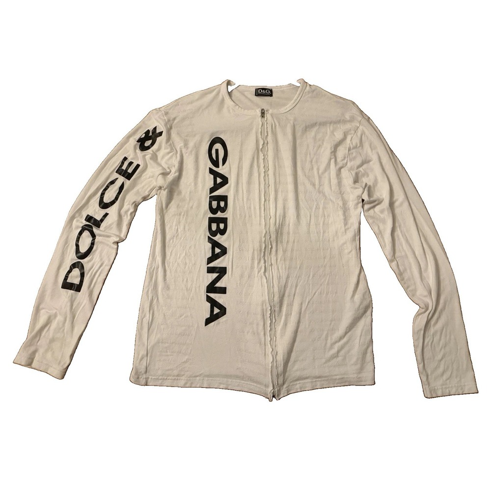 Vintage D&G Dolce & Gabbana Y2K Logo Full Zip Shirt White RT0271 TY5BZ Mens S